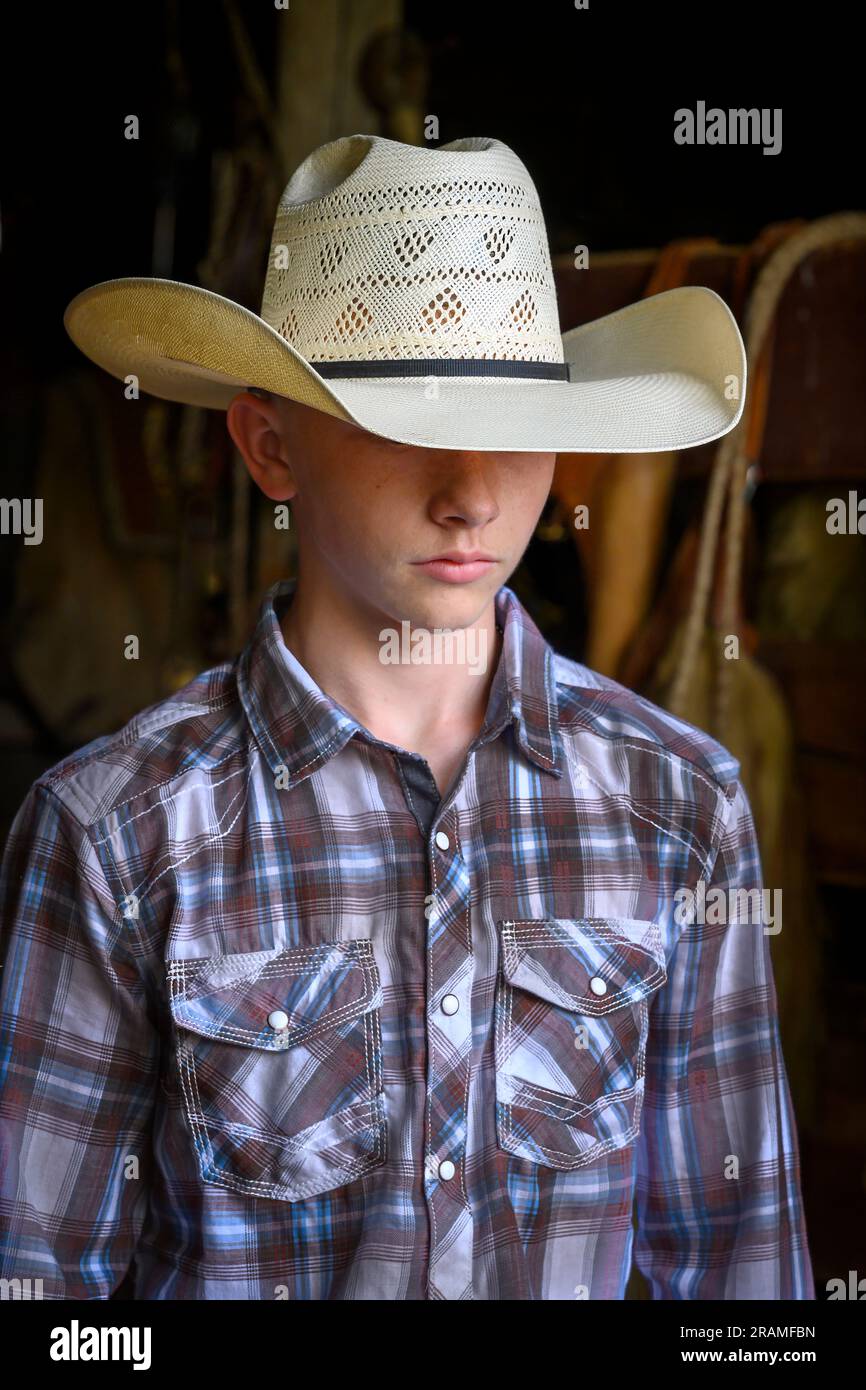 Cowhand Sam auf der Dennis Ranch, Red Owl, South Dakota. Stockfoto
