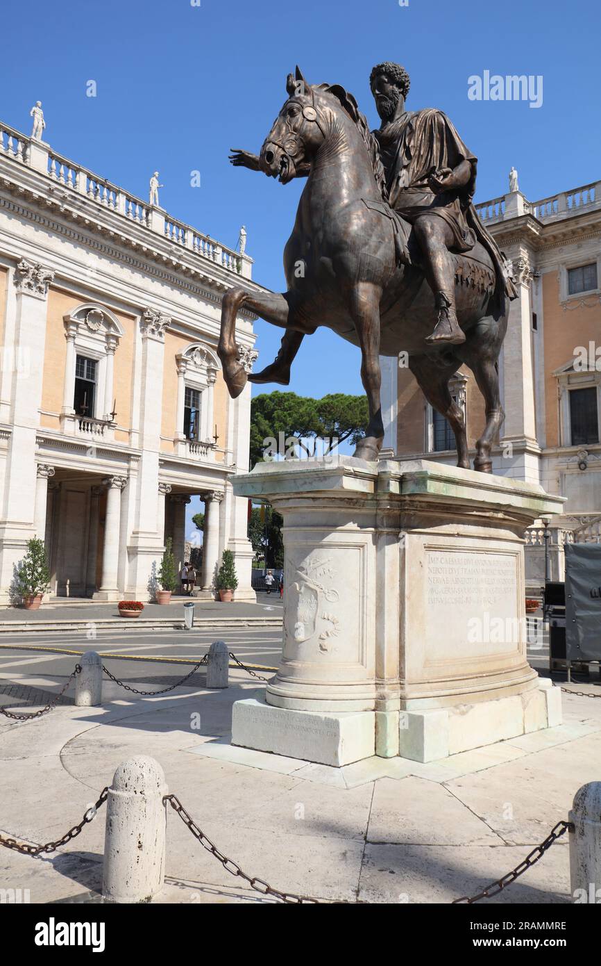 Reiterstatue von Marcus Aurelius, Piazza del Campidoglio, Roma, Latium, Italien Stockfoto