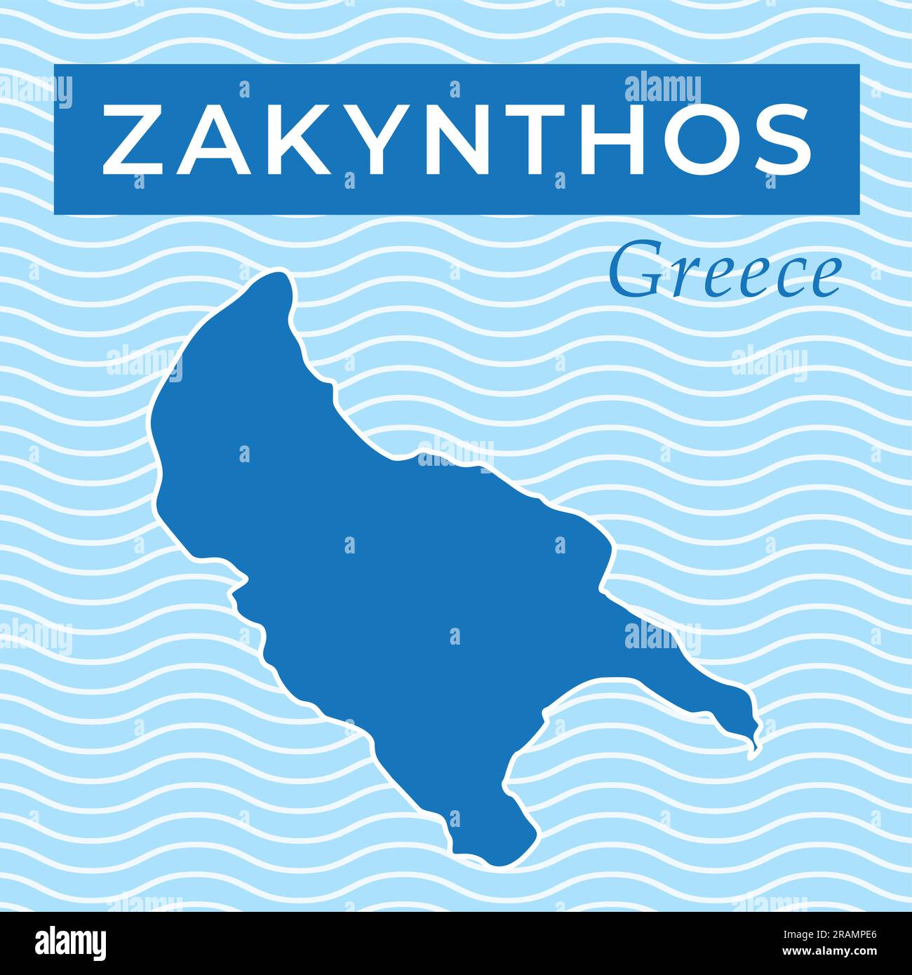 Inselkarte Zakynthos, sehr beliebtes Reiseziel für Sommerurlaub in Griechenland - Vektordarstellung Stock Vektor