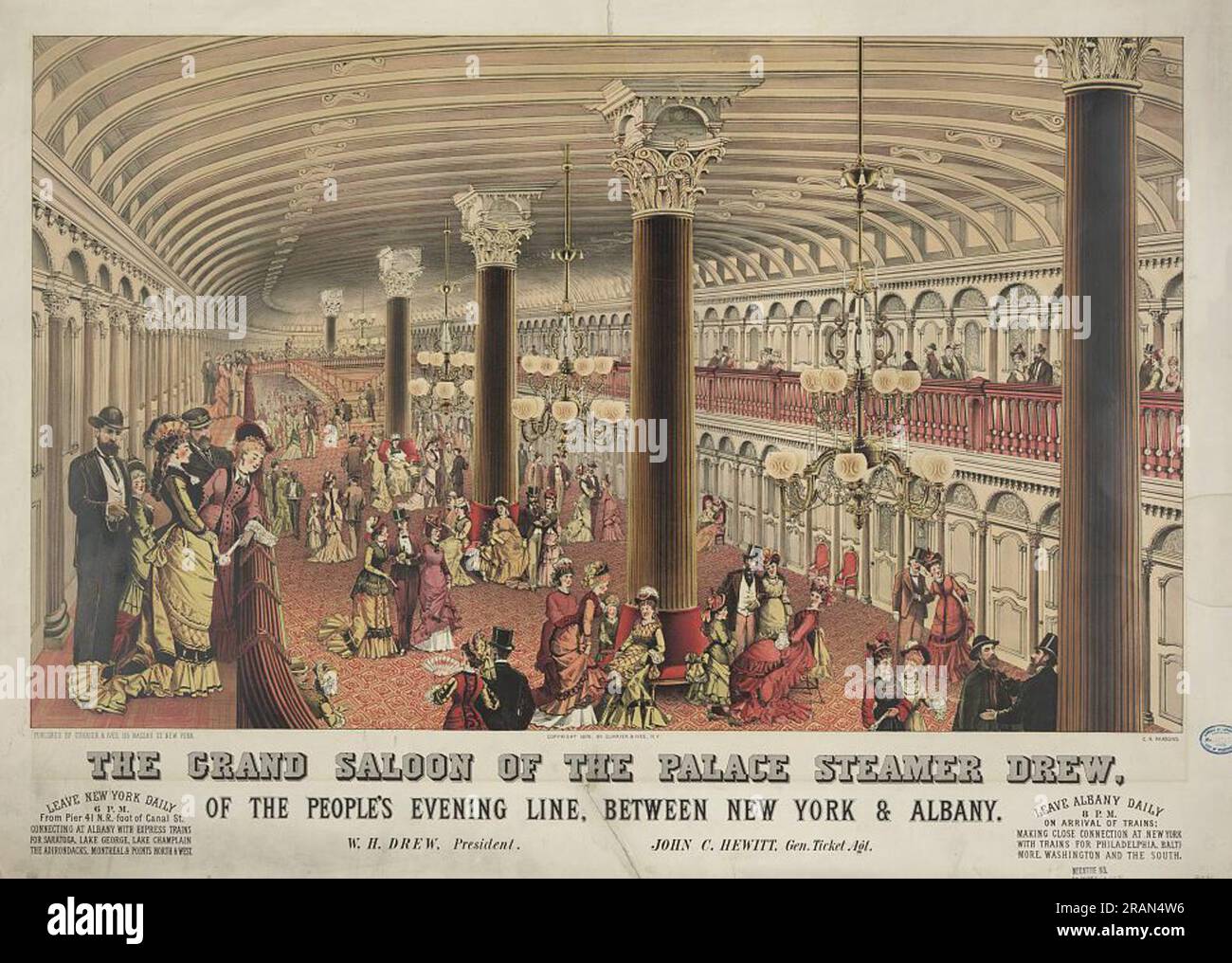 Grand Saloon of Hudson River Dampfschiff zog 1878 von Currier und Ives Stockfoto