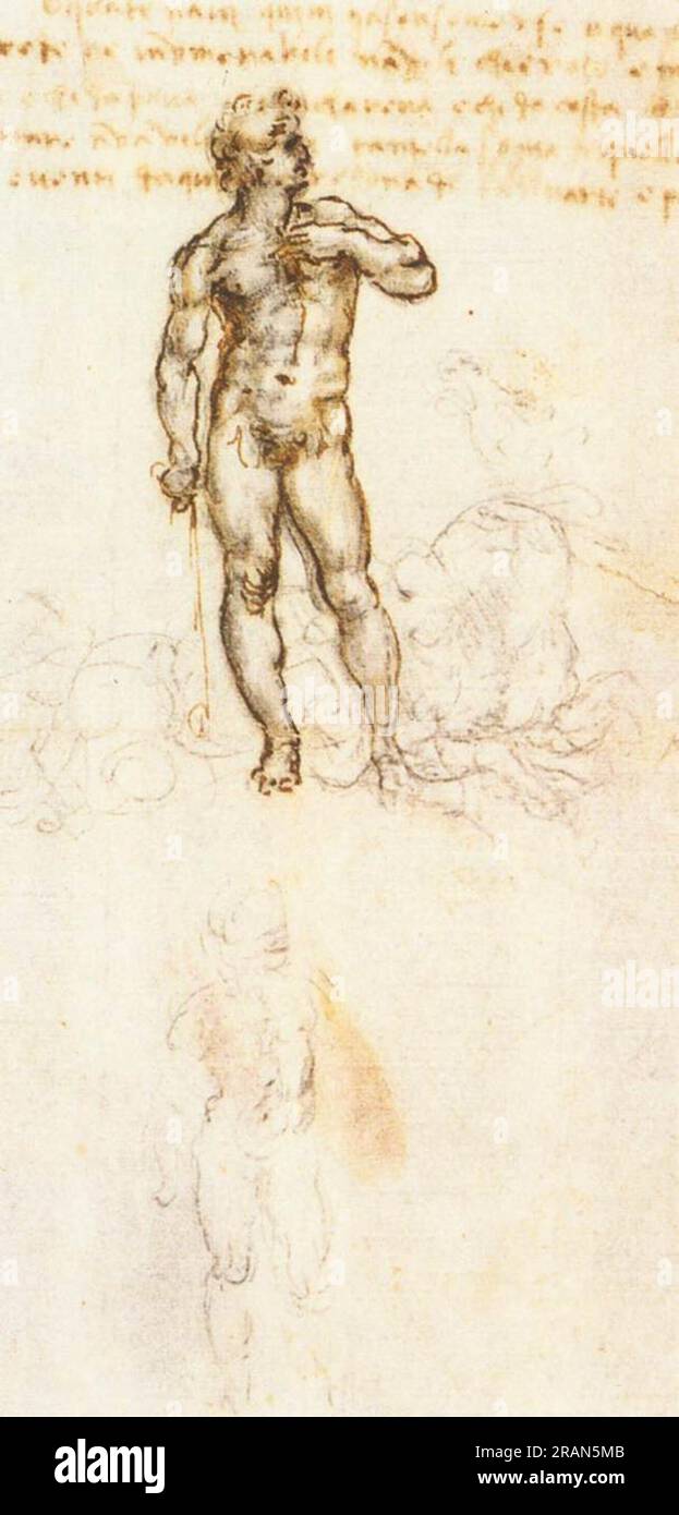 David-Studie von Michelangelo 1505; Florenz, Italien, Leonardo da Vinci Stockfoto