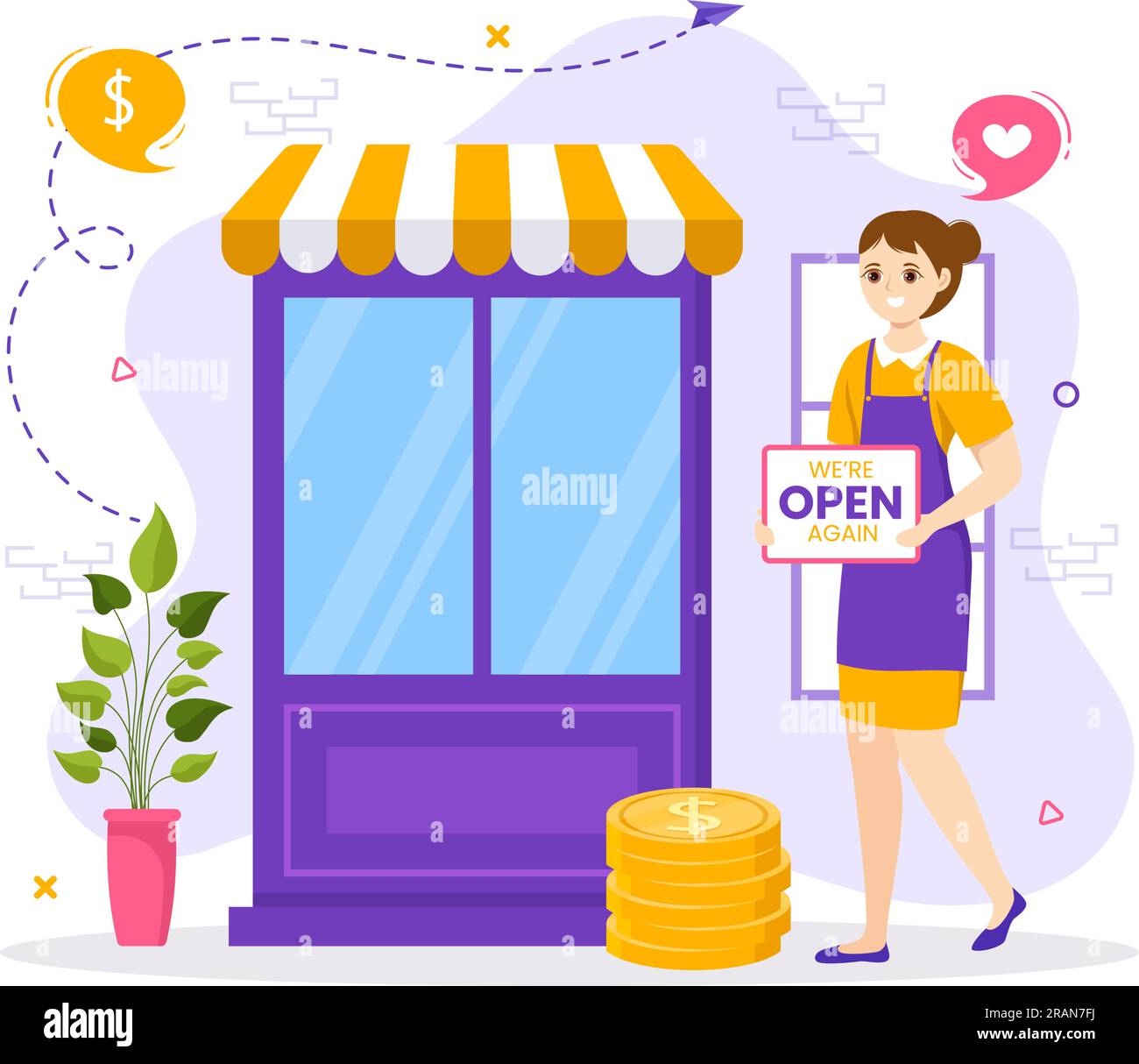 „Small Business Loan Vector“-Illustration mit Store Support Protection and Growth wird in Form von handgezeichneten Flat Cartoon Background Templates entwickelt Stock Vektor