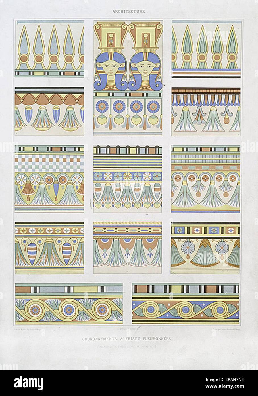 Architektur : Couronnements & frises fleuronnées (nécropole de Thèbes XVIIIe - XXe Dynastien) 1878 von Emile Prisse d'Avennes Stockfoto