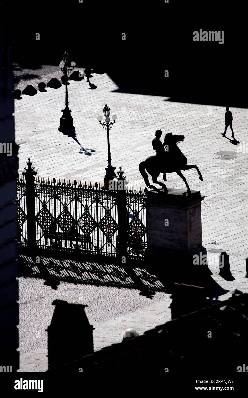 Blick vom Glockenturm der Kathedrale, auf der Piazza Castello, Turin, Piemont, Italien Stockfoto