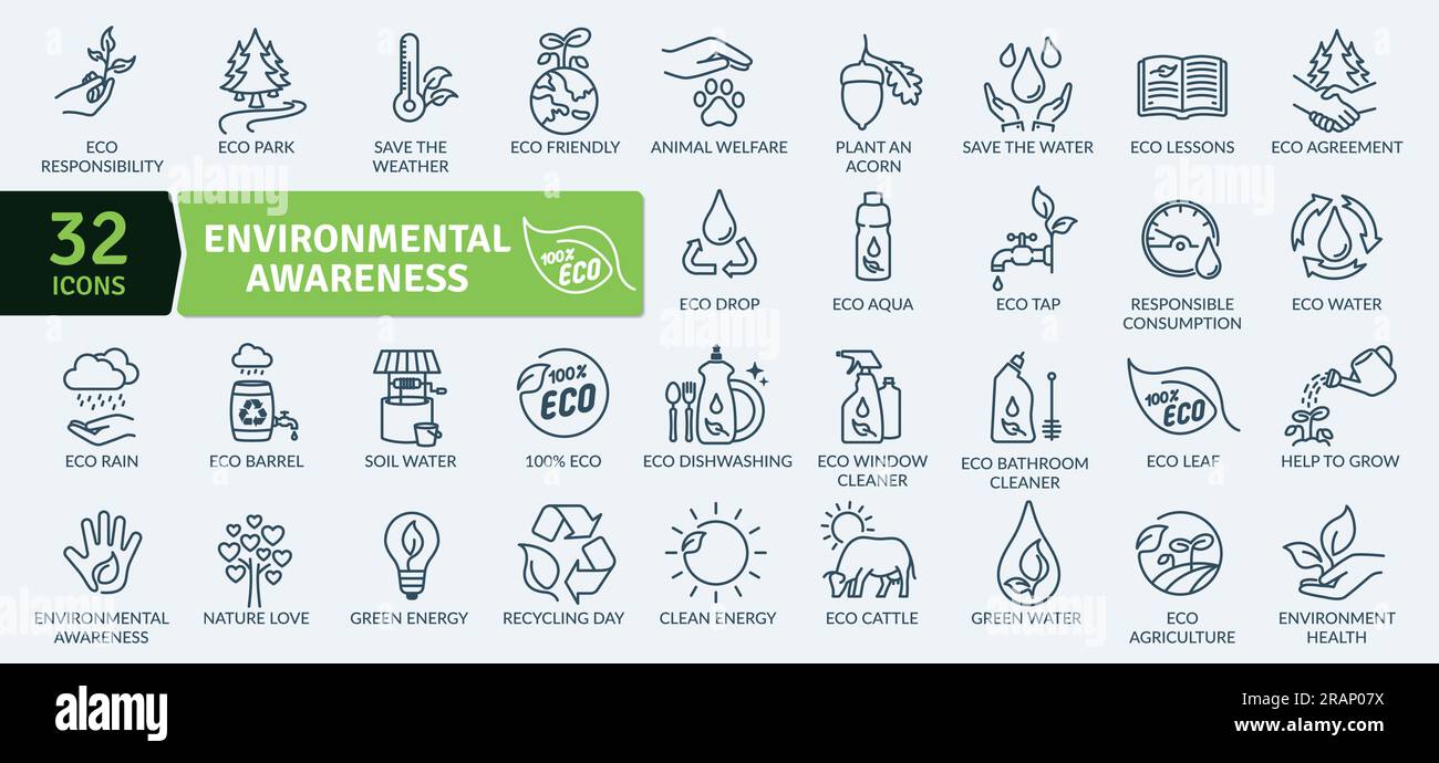 Ökologisches Nachfolgesymbol Paket. Symbole für dünne Linien festgelegt. Einfache Vektorsymbole Stock Vektor