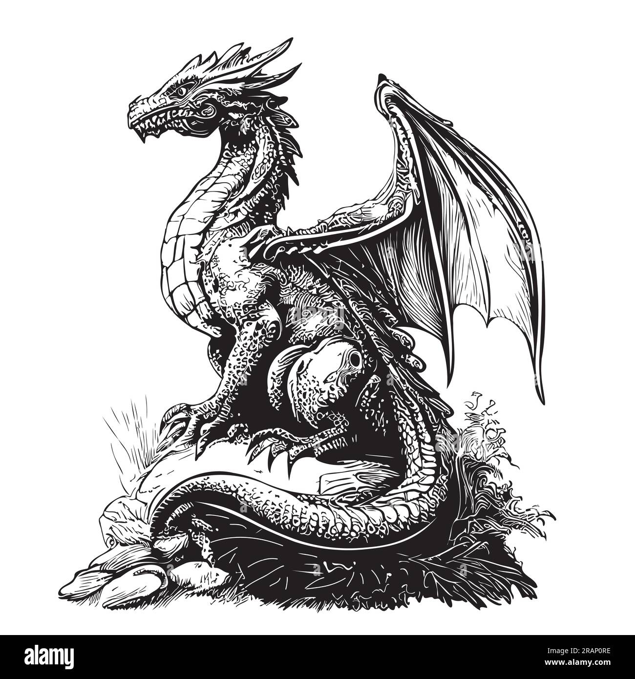  Foto zu Drachen-mystische Skizze, gezeichnet in Doodle-Stil-Illustration Stock 