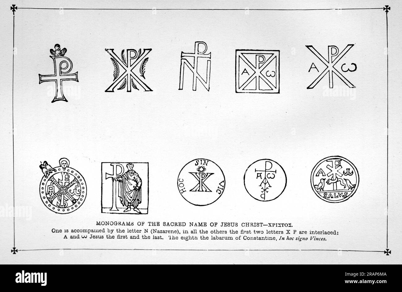 Monogramme des heiligen Namens Jesu Christi - XPI?TO? Gravur aus dem Leben der Heiligen von Sabin Baring-Gould. Stockfoto