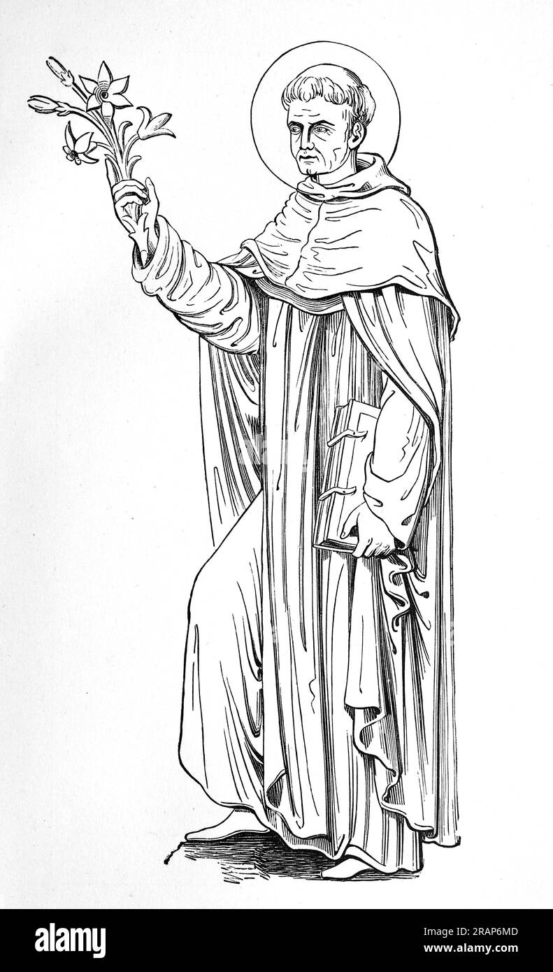 Porträt des Heiligen Albert von Sizilien. Gravur aus dem Leben der Heiligen von Sabin Baring-Gould. Stockfoto