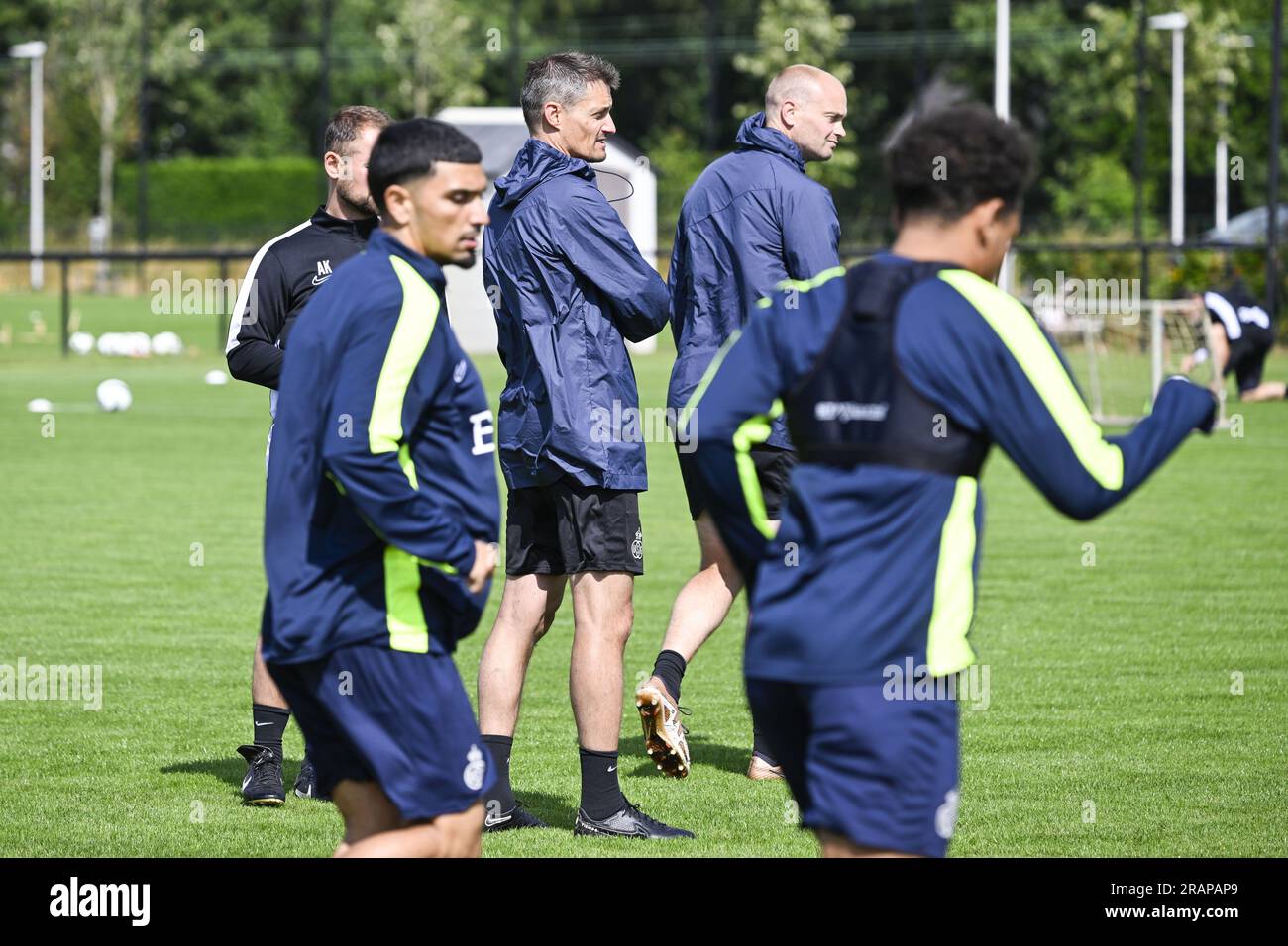 Lier, Belgien. 05. Juli 2023. Alexander Blessin, Cheftrainer der Union, wurde während einer Trainingseinheit der belgischen Fußballmannschaft Royale Union Saint-Gilloise in der ersten Division vor der Saison 2023-2024 am Mittwoch, den 05. Juli 2023 in Lier abgebildet. BELGA FOTO TOM GOYVAERTS Kredit: Belga News Agency/Alamy Live News Stockfoto