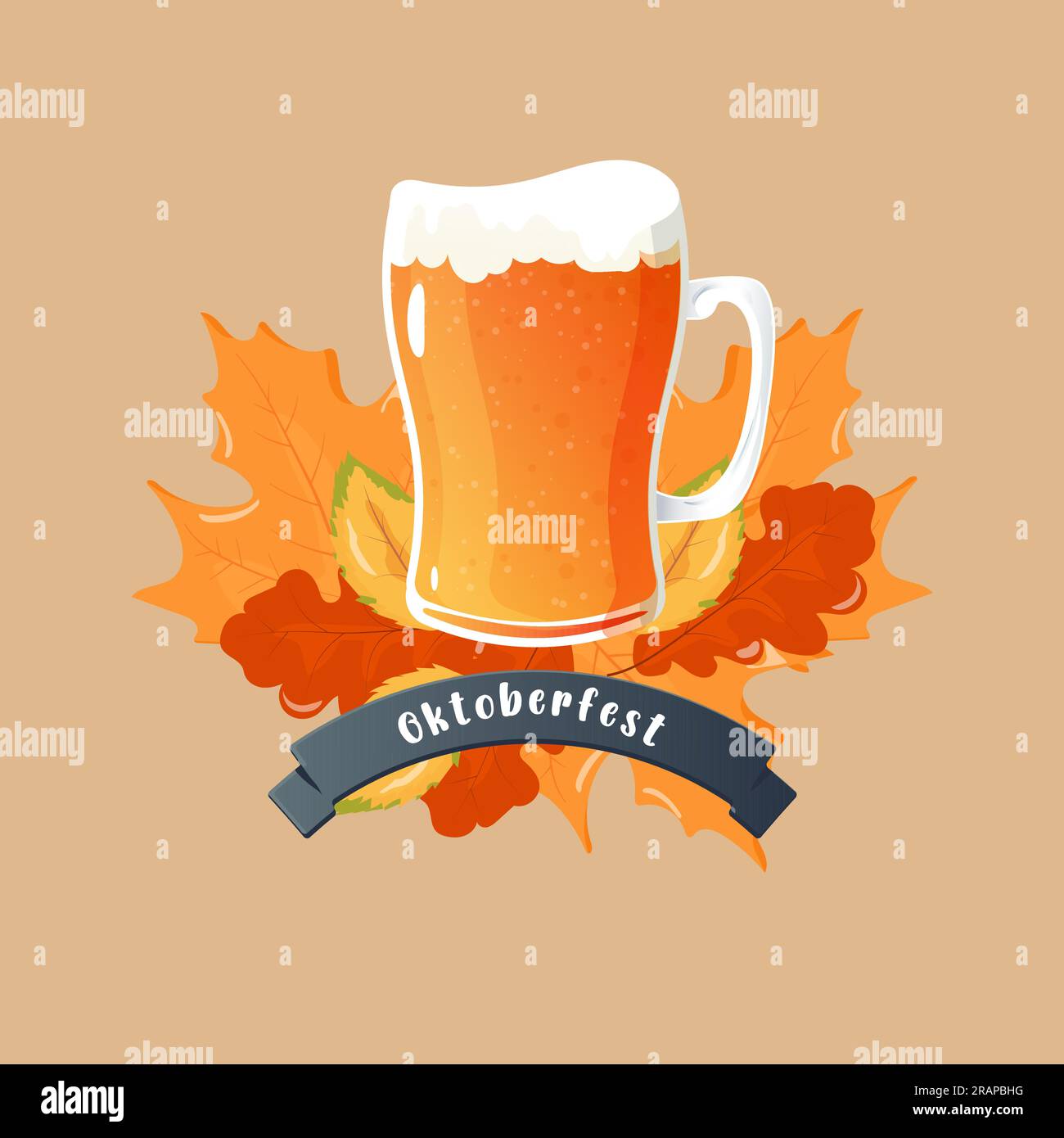 Eine Tasse Bier vor dem Hintergrund des Oktoberfestes. Vektordarstellung im Cartoon-Stil Stock Vektor