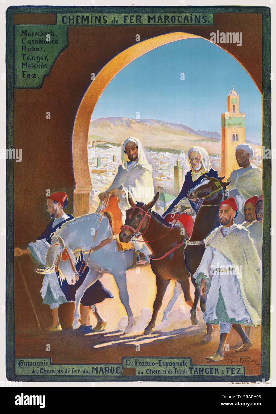 Chemins de fer Marocains von Maurice Romberg de Vaucorbeil (1862-1943). Poster wurde 1910 in Frankreich veröffentlicht. Stockfoto