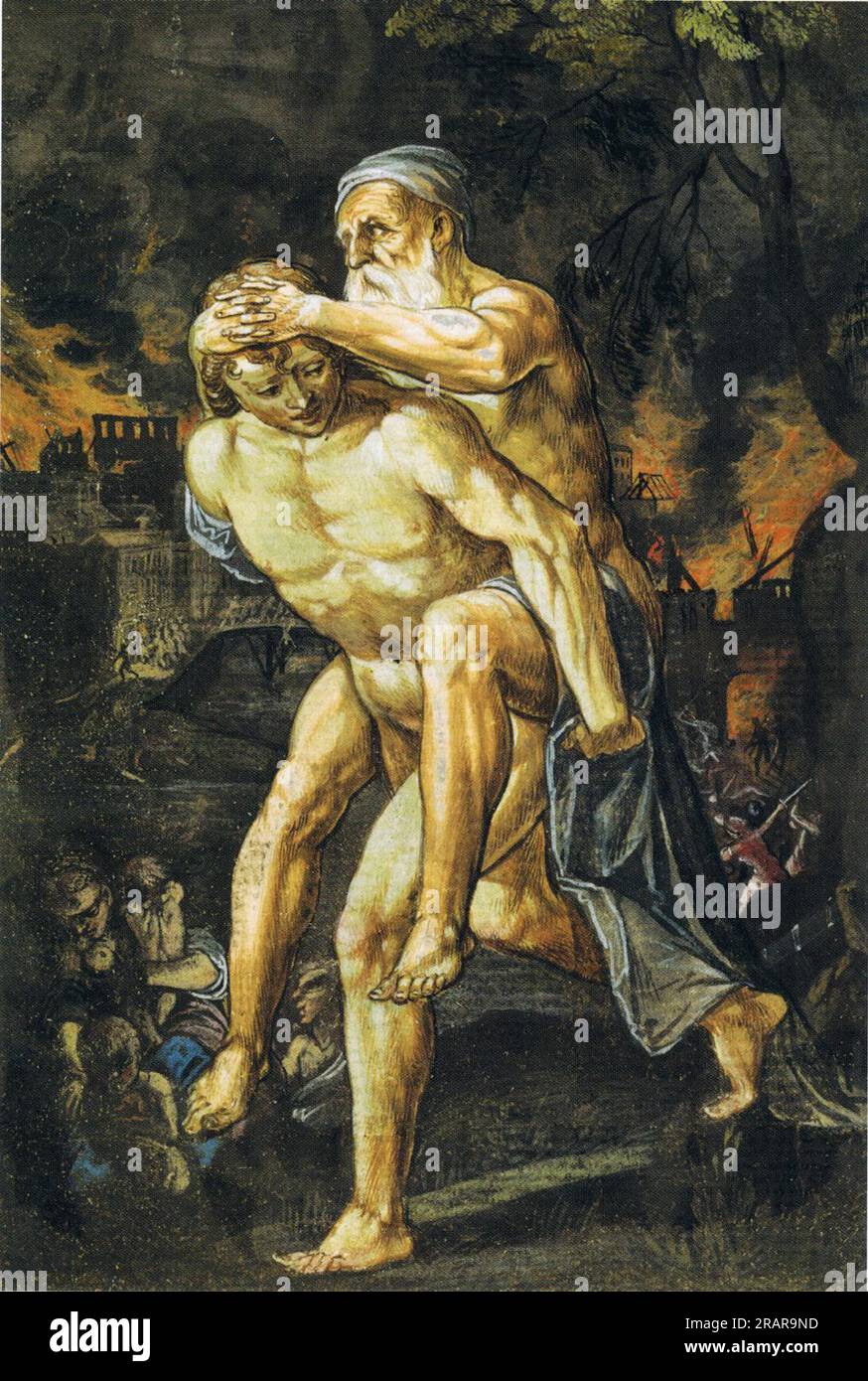 Aeneas rettet Anchisis vor Burning Troy von Adam Elsheimer Stockfoto