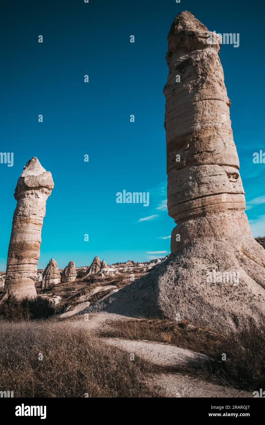 Ich liebe das Tal in Kappadokien. Beliebtes Reiseziel in Nevsehir, Türkei. Stockfoto
