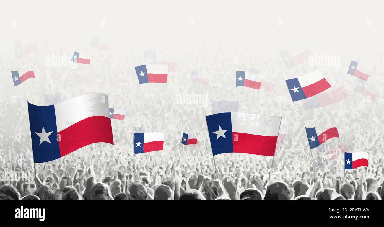 Abstrakte Menge mit der Flagge von Texas. Völker protestieren, Revolution, Streik und Demonstration mit der Flagge von Texas. Vektordarstellung. Stock Vektor