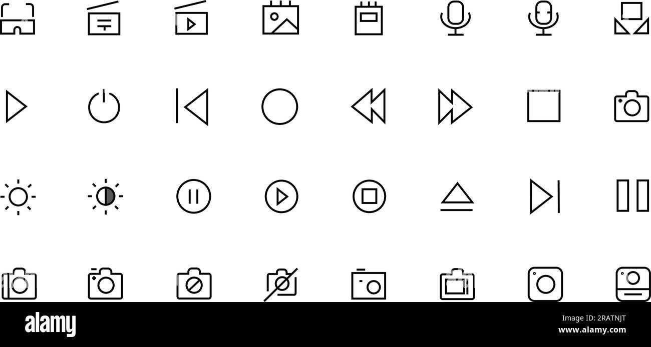 Multimedia-Symbole. Foto-, Video-, Musik-Vektorbildungs-Set. Stock Vektor