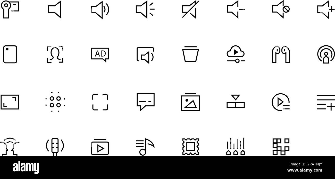 Multimedia-Symbole. Foto-, Video-, Musik-Vektorbildungs-Set. Stock Vektor