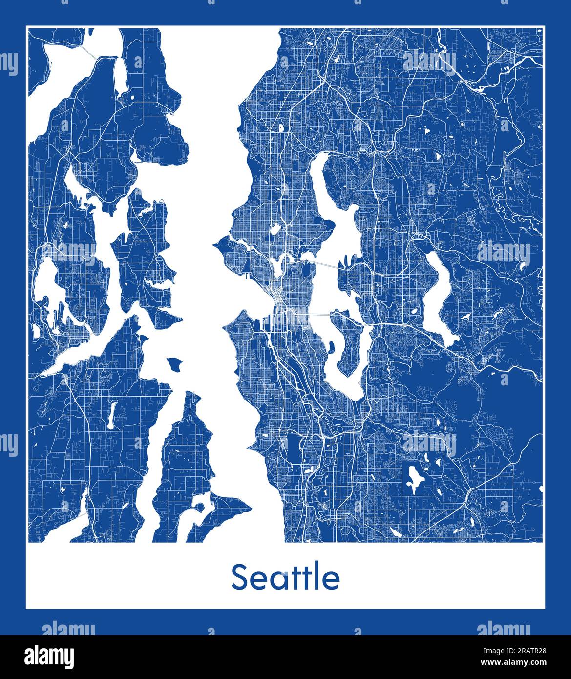 Seattle United States North America City Karte blau gedruckt Vektordarstellung Stock Vektor