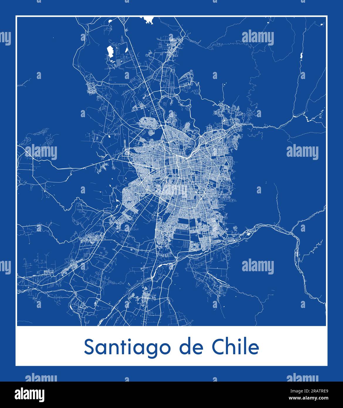 Santiago de Chile Südamerika Stadtplan blau bedruckte Vektordarstellung Stock Vektor