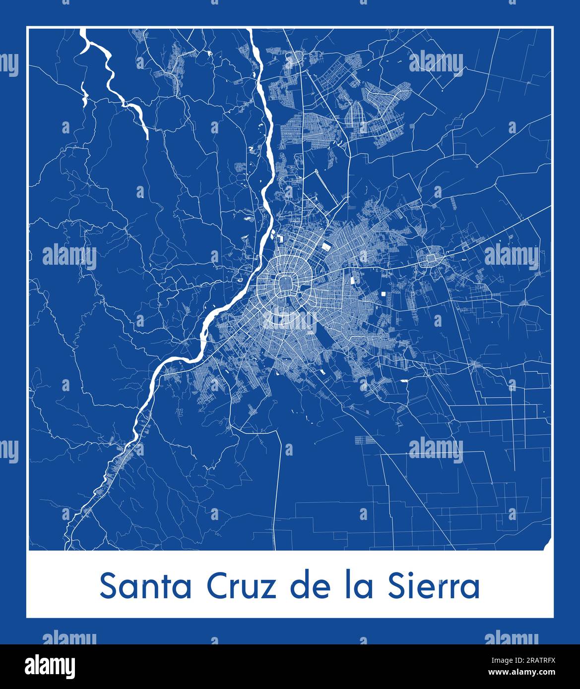 Santa Cruz de la Sierra Bolivien Südamerika Stadt Karte blau gedruckt Vektordarstellung Stock Vektor