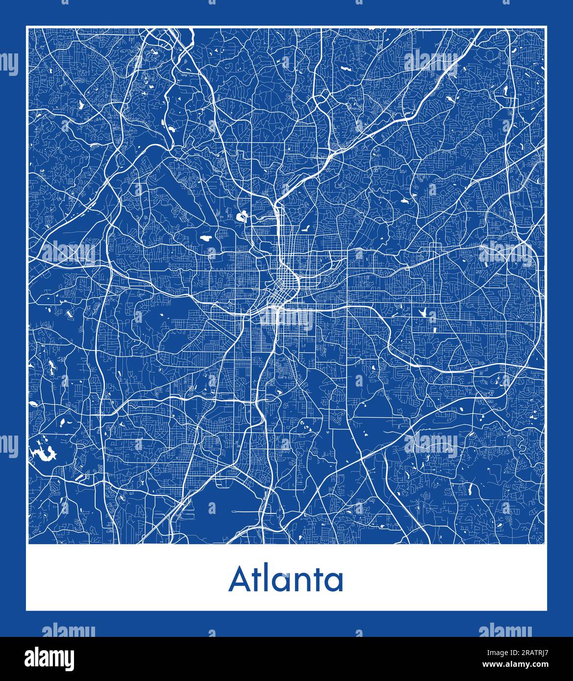 Atlanta United States North America City Karte blau gedruckt Vektordarstellung Stock Vektor