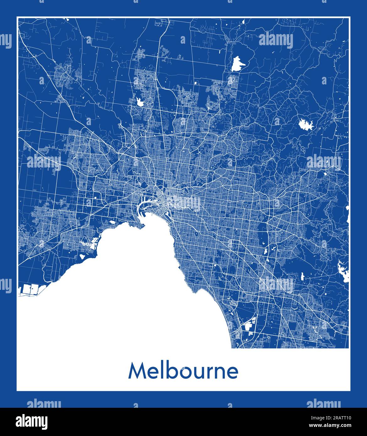 Vektordarstellung der Stadtkarte von Melbourne Australia in blauem Druck Stock Vektor