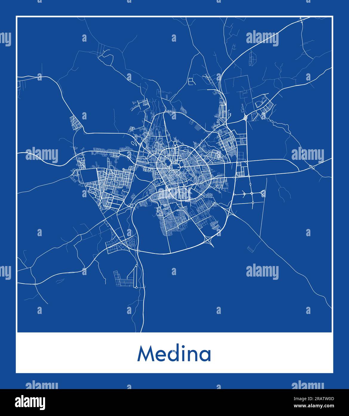 Medina Saudi-Arabien Asien-Stadt Karte blau gedruckt Vektordarstellung Stock Vektor