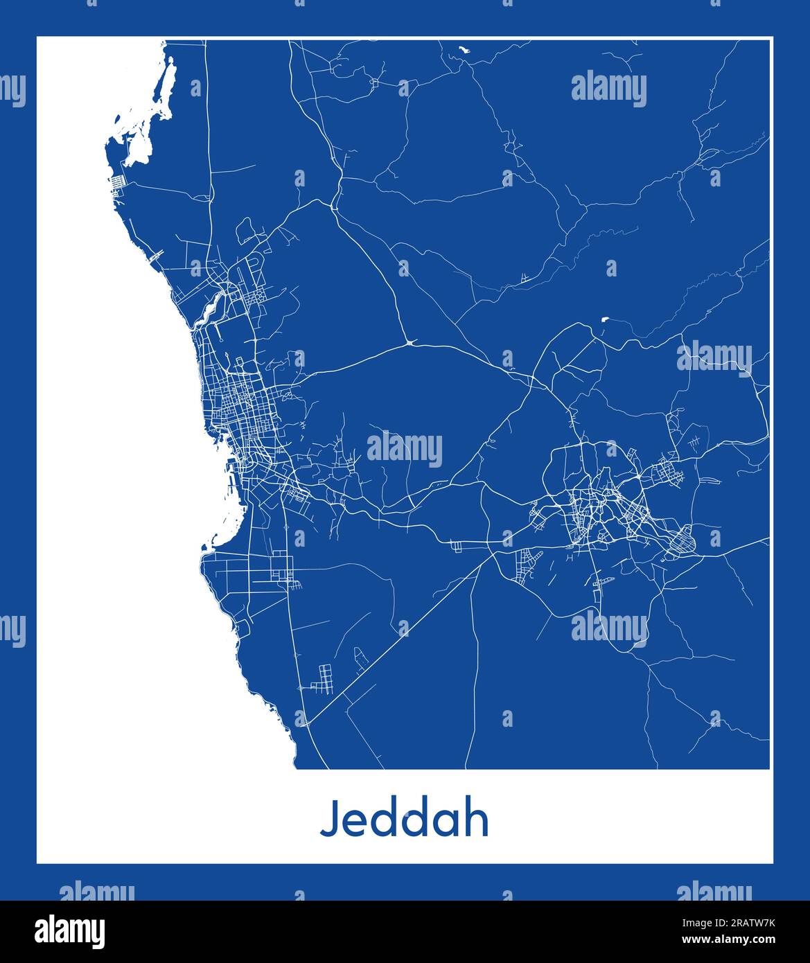 Jeddah Saudi-Arabien Asien-Stadt Karte blau gedruckt Vektordarstellung Stock Vektor