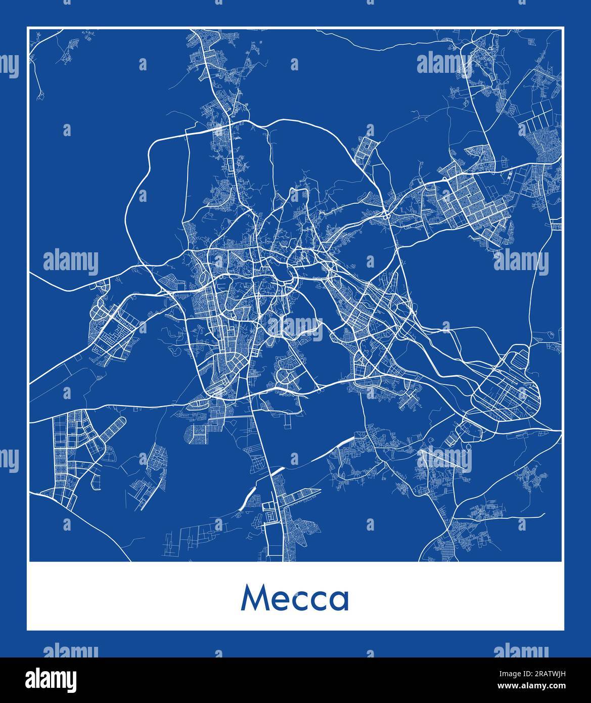 Mekka Saudi-Arabien Asien-Stadt Karte blau gedruckt Vektordarstellung Stock Vektor