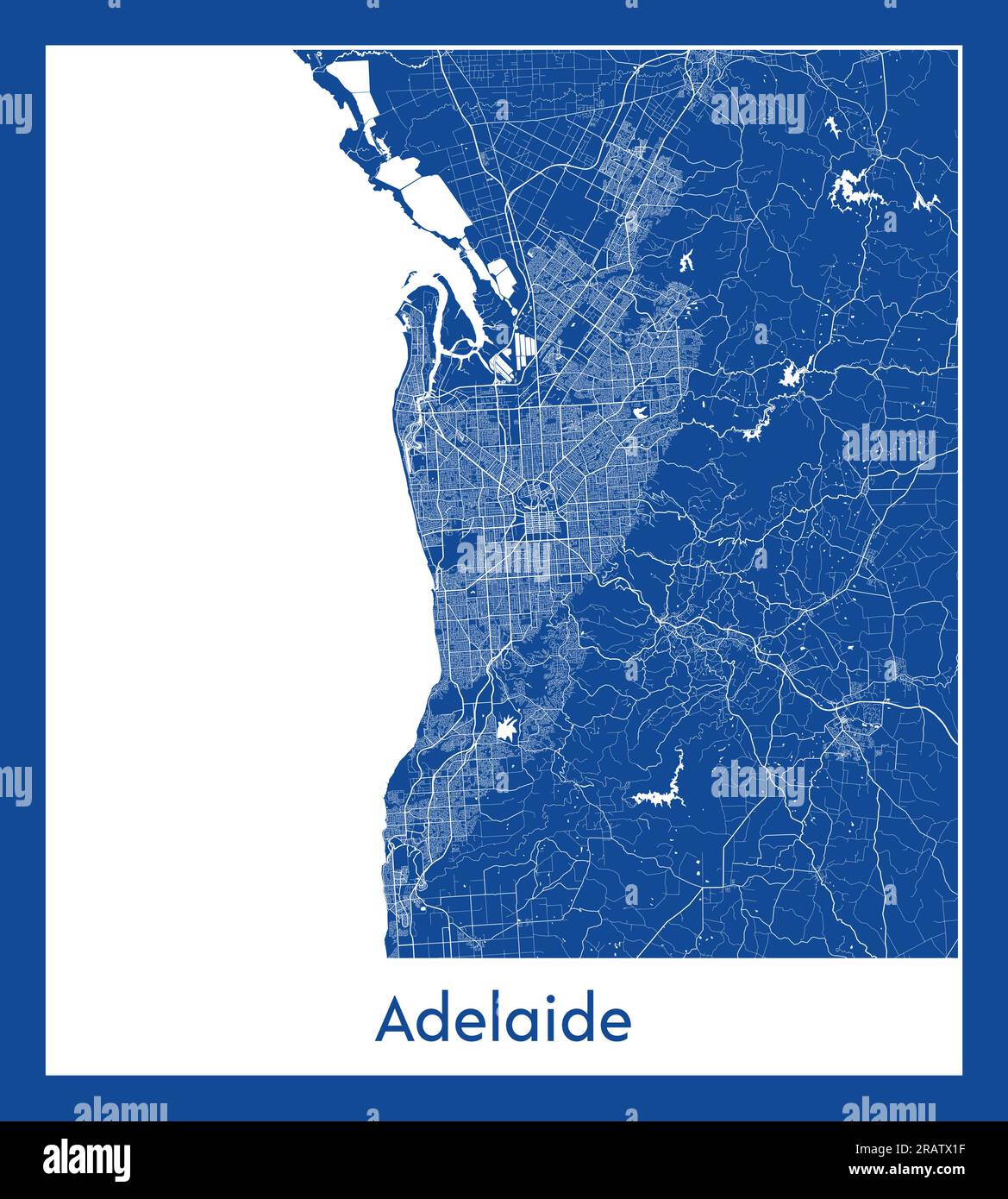 Adelaide Australia City Karte blau gedruckt Vektordarstellung Stock Vektor