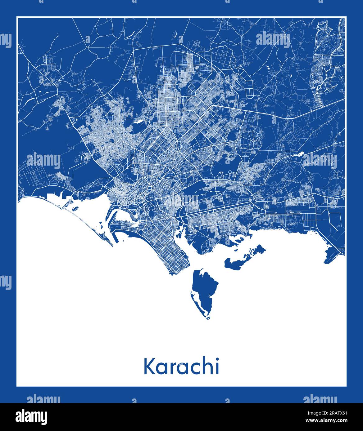 Karatschi Pakistan Asia City Karte blau gedruckt Vektordarstellung Stock Vektor