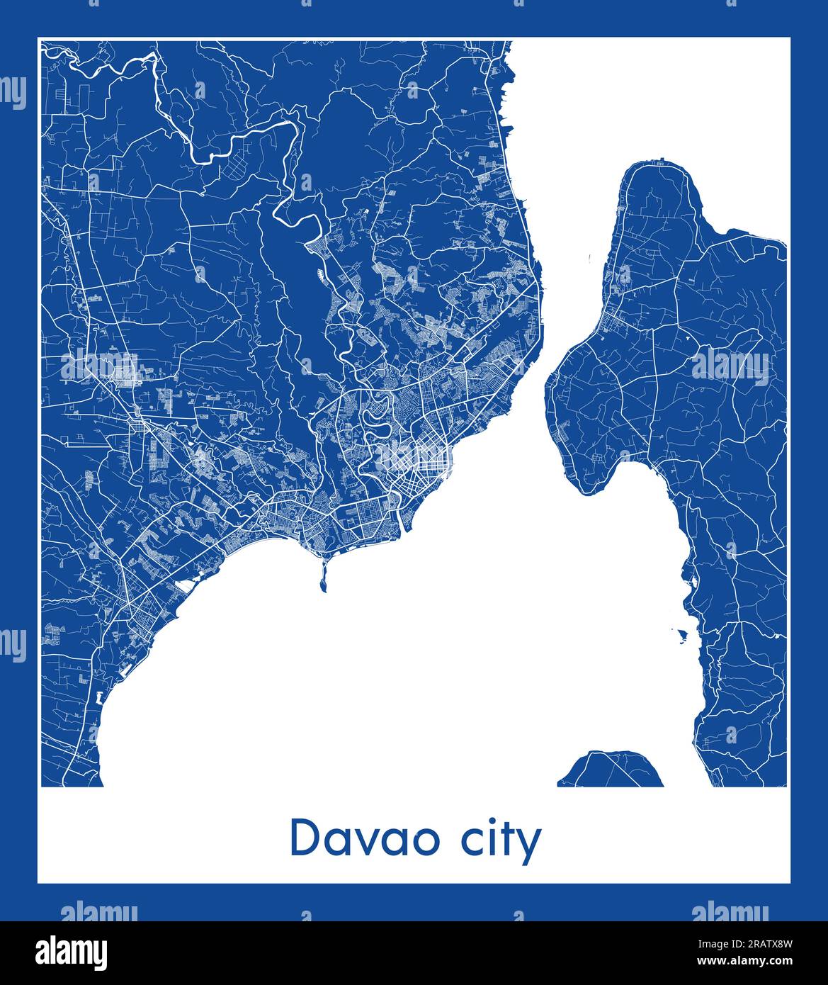 Davao City Philippinen Asien City Karte blau gedruckt Vektordarstellung Stock Vektor