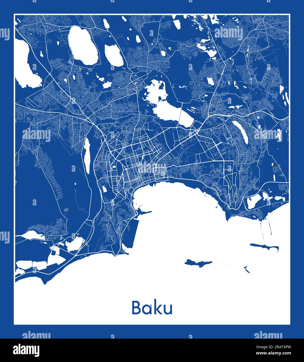 Baku Aserbaidschan Asien Stadtplan blau bedruckte Vektordarstellung Stock Vektor