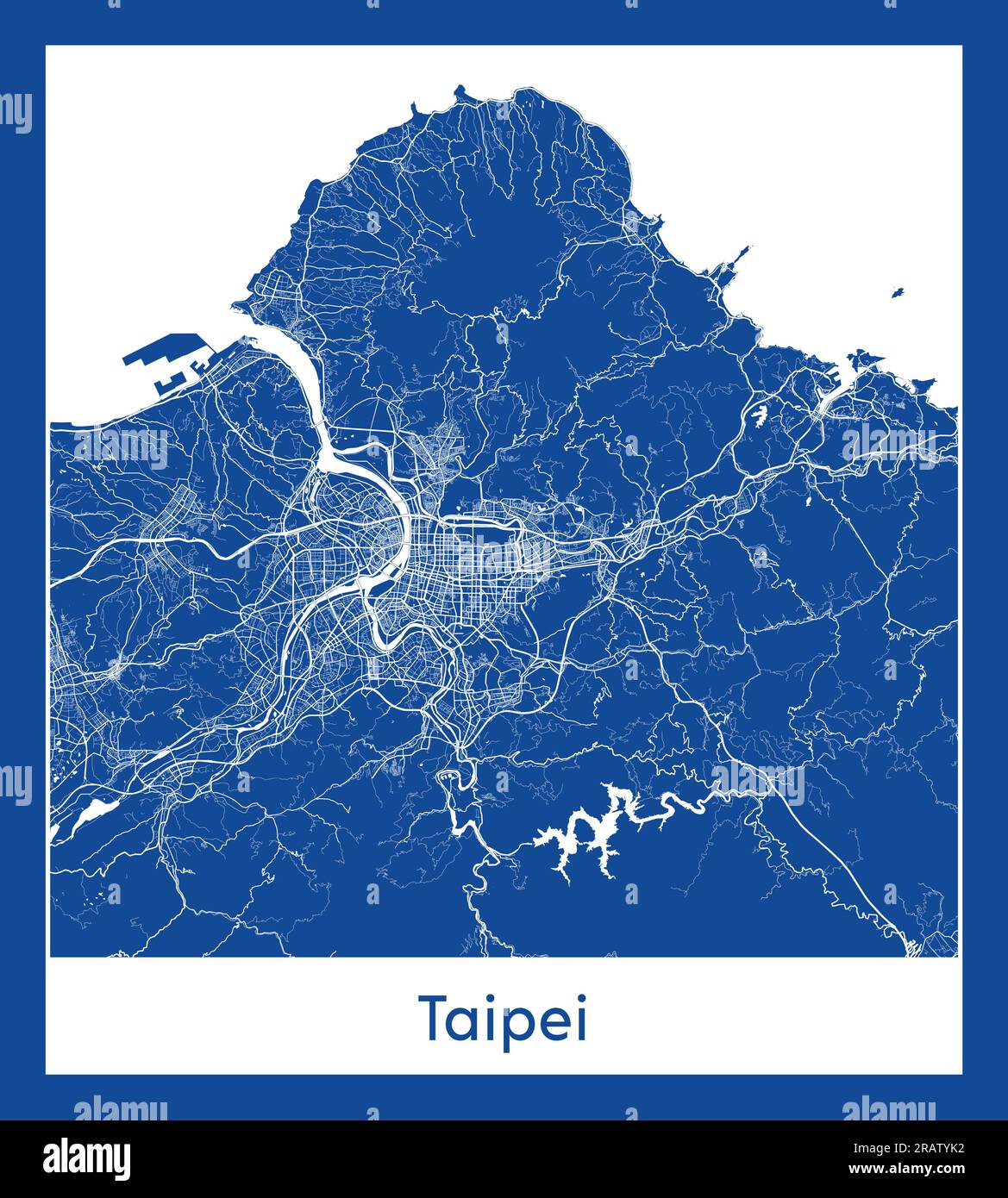 Taipei China Asia City Karte blau gedruckt Vektordarstellung Stock Vektor