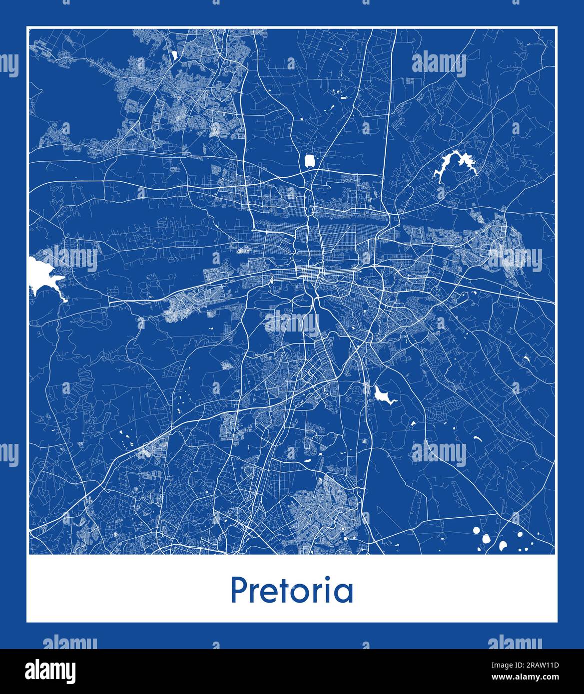 Pretoria Südafrika Stadtplan blau bedruckte Vektordarstellung Stock Vektor