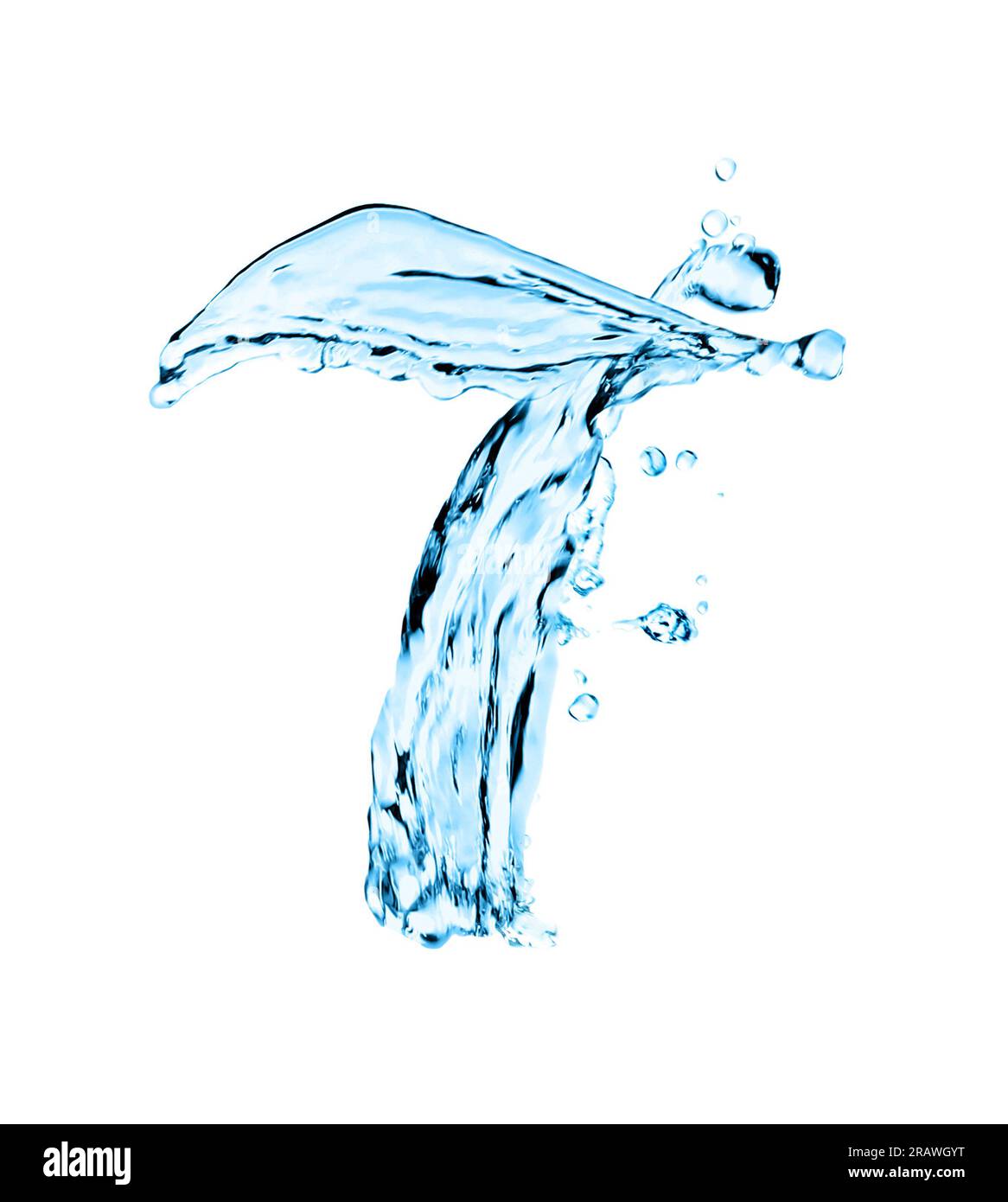 Nummer sieben aus Wasser auf weißem Hintergrund Stockfoto