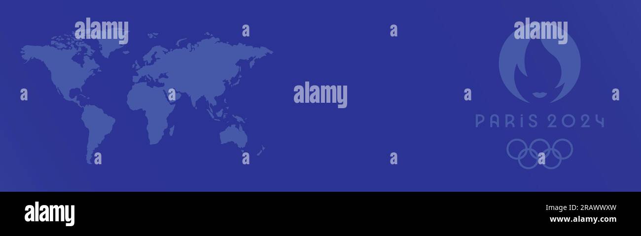 Paris Olympische Sommerspiele 2024 in Frankreich Logo mit Weltkarte und blauem Hintergrund Social Media Post, Vector Illustration Abstract editierbares Bild Stock Vektor