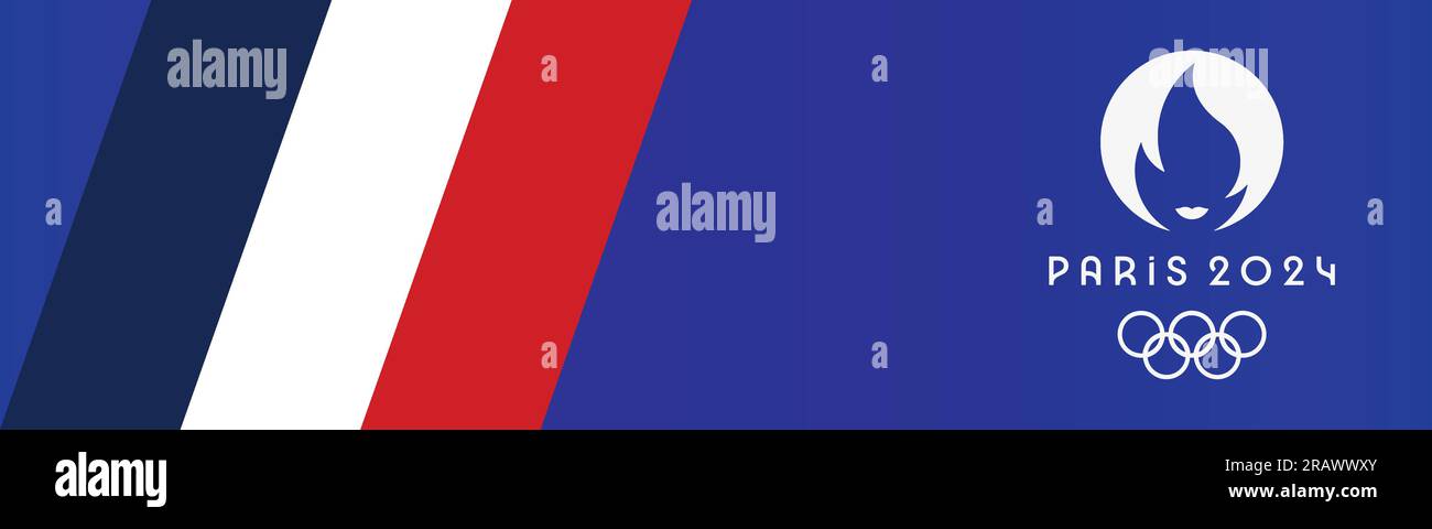 Logo Paris Olympische Sommerspiele 2024 in Frankreich und Frankreich Flagge und Blue Background Social Media Post, Vector Illustration Abstract editierbares Bild Stock Vektor