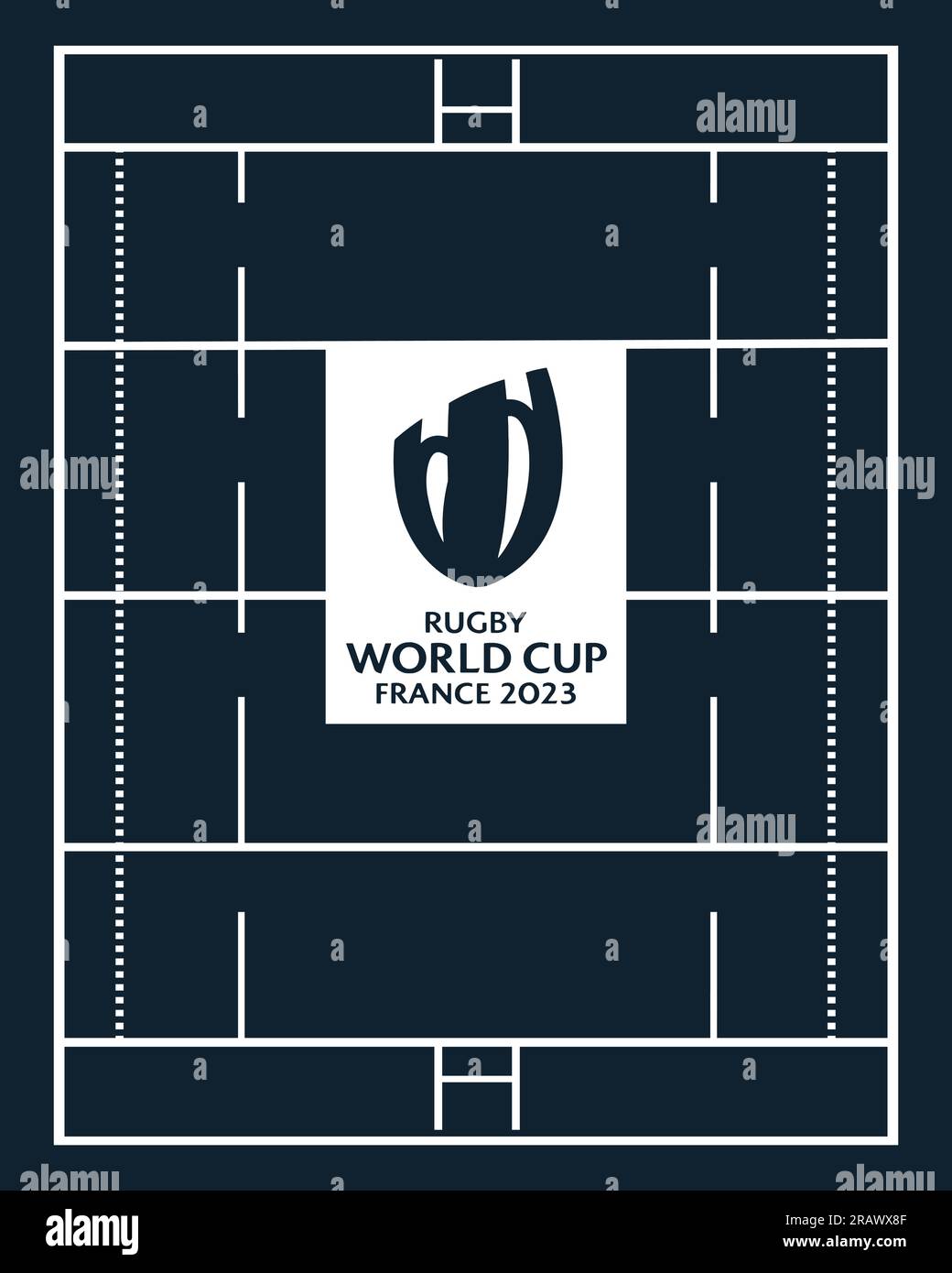 Cut Letter and Logo Rugby World Cup 2023 in Frankreich und Rugby Field White Background, Vector Illustration Abstract Editable image Stock Vektor