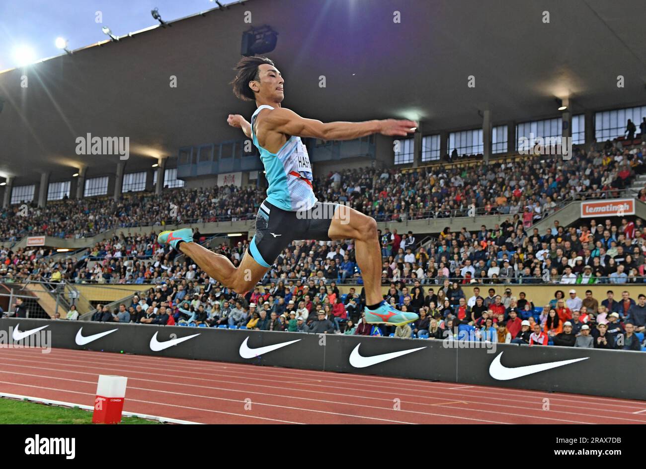 Yuki Hashioka (JPN) belegt bei Athletiissima am Freitag, 30. Juni 2023 in Lausanne mit 26-2 1/4 (7,98 m) den dritten Platz im Weitsprung. Schweiz. (Jiro Mochizuki/Bild des Sports) Stockfoto