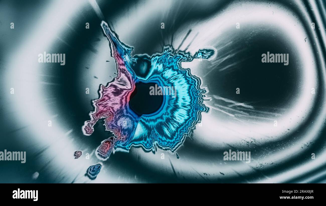 Hypnotische Kunstfarbe spritzwasserblau pinkfarbener Spritzwasser-Fleck Stockfoto
