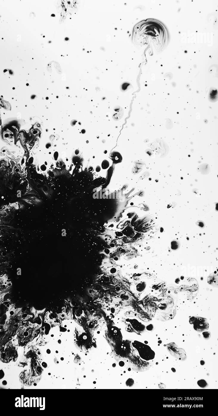 Tintenspritzer-Öl-Flecken schwarz-weiß abgebildet Stockfoto