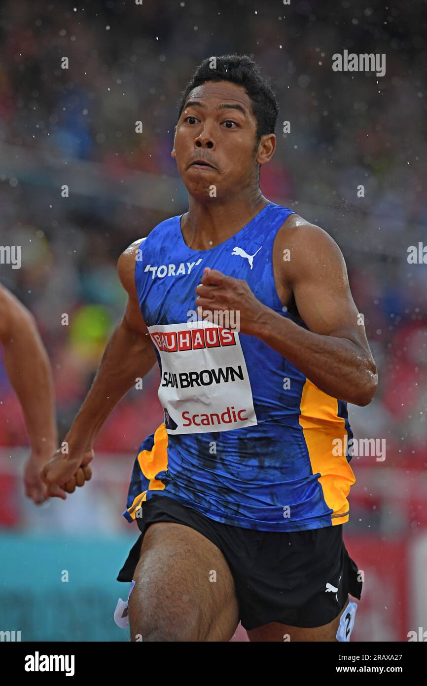 Abdul Hakim Sani Brown (JPN) belegt 10,33 während des BAUHAUS-Galans am Sonntag, den 2. Juli 2023 in Stockholm den sechsten Platz der 100-Meter-Strecke. Schweden. (Jiro Mochizuki/Bild des Sports) Stockfoto