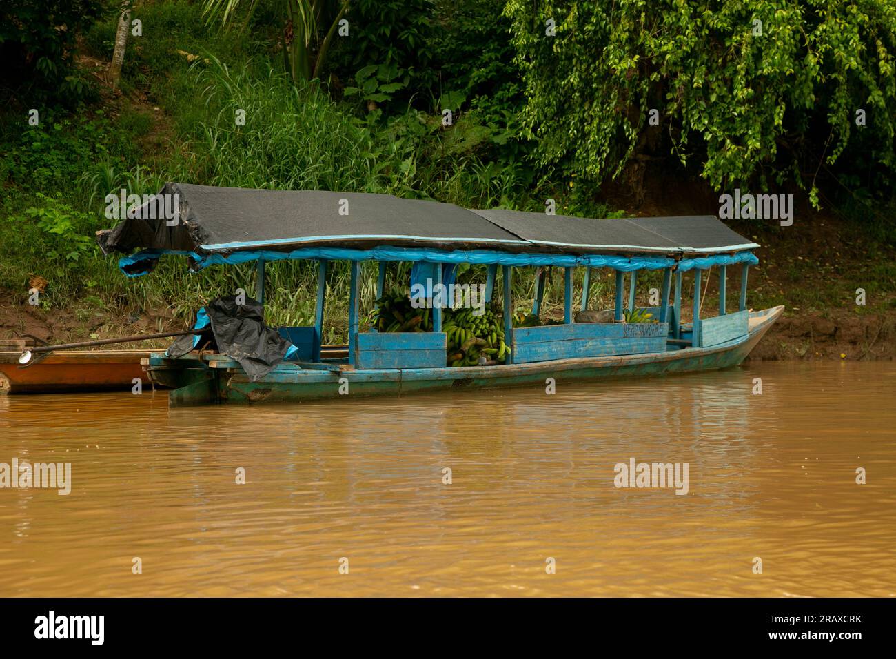 Blick auf die Stadt Yurimaguas im peruanischen Dschungel vom Fluss Huallaga. Stockfoto