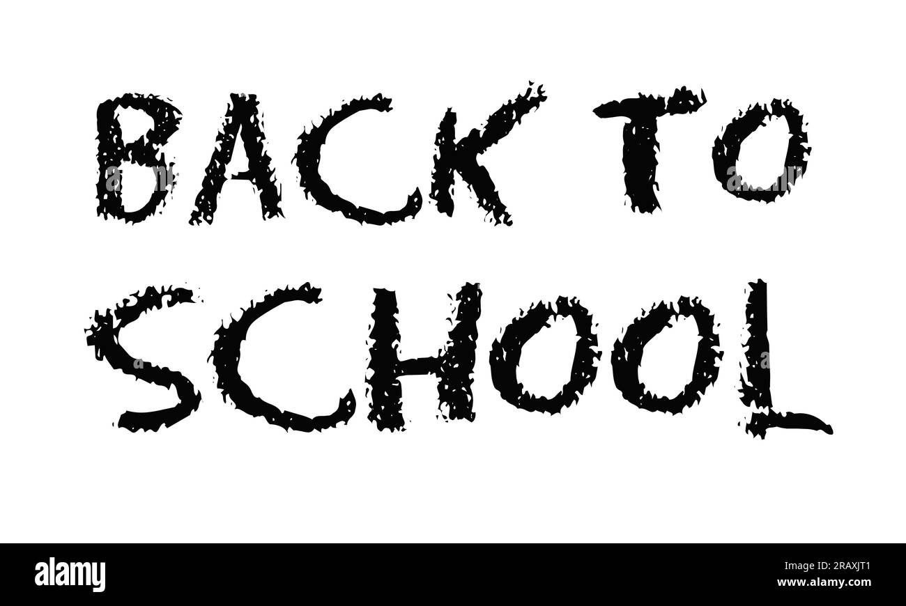 Schulschwarzer Schriftzug im flachen Stil. Willkommen zurück in der Schule Text zeichnen nach Kreide. Banner zur Vektordarstellung. Stock Vektor