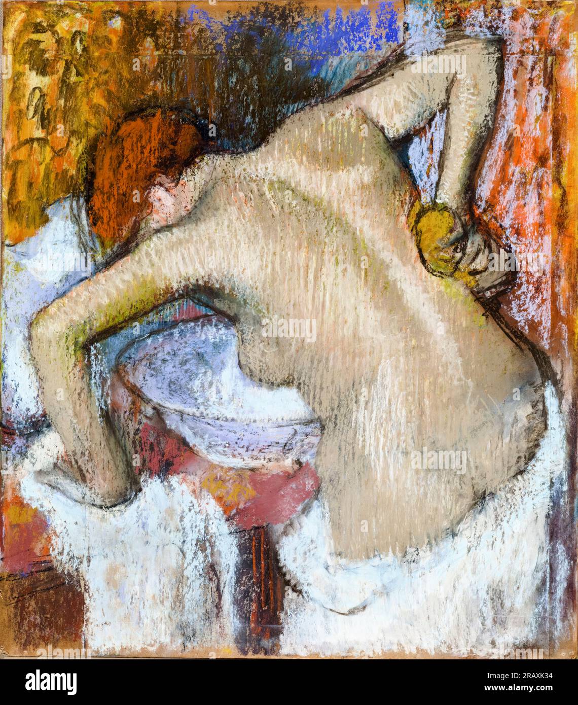 Edgar Degas, Frau, die ihren Rücken schwammt, malt in Pastelltönen auf Papier auf Pappe, 1888-1892 Stockfoto