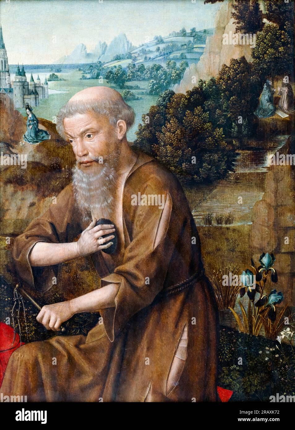 Meister der Legende der Heiligen Lucy, Heiliger Jerome, mit Ölgemälde an der Tafel, 1475-1499 Stockfoto