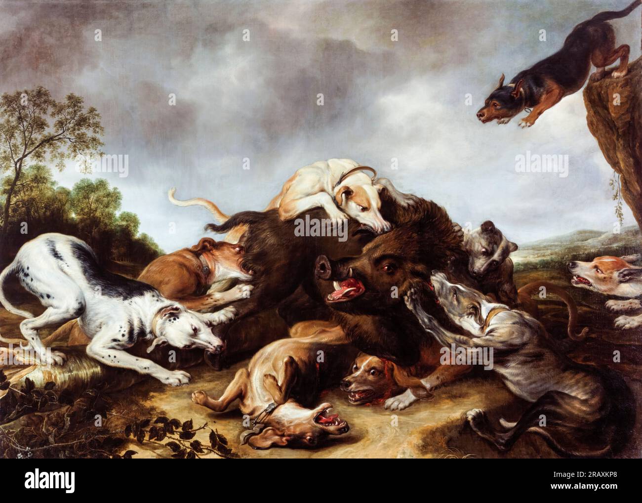 Frans Snyders und Werkstatt, die Wildschweinjagd, malte in Öl auf Leinwand, um 1650 Stockfoto