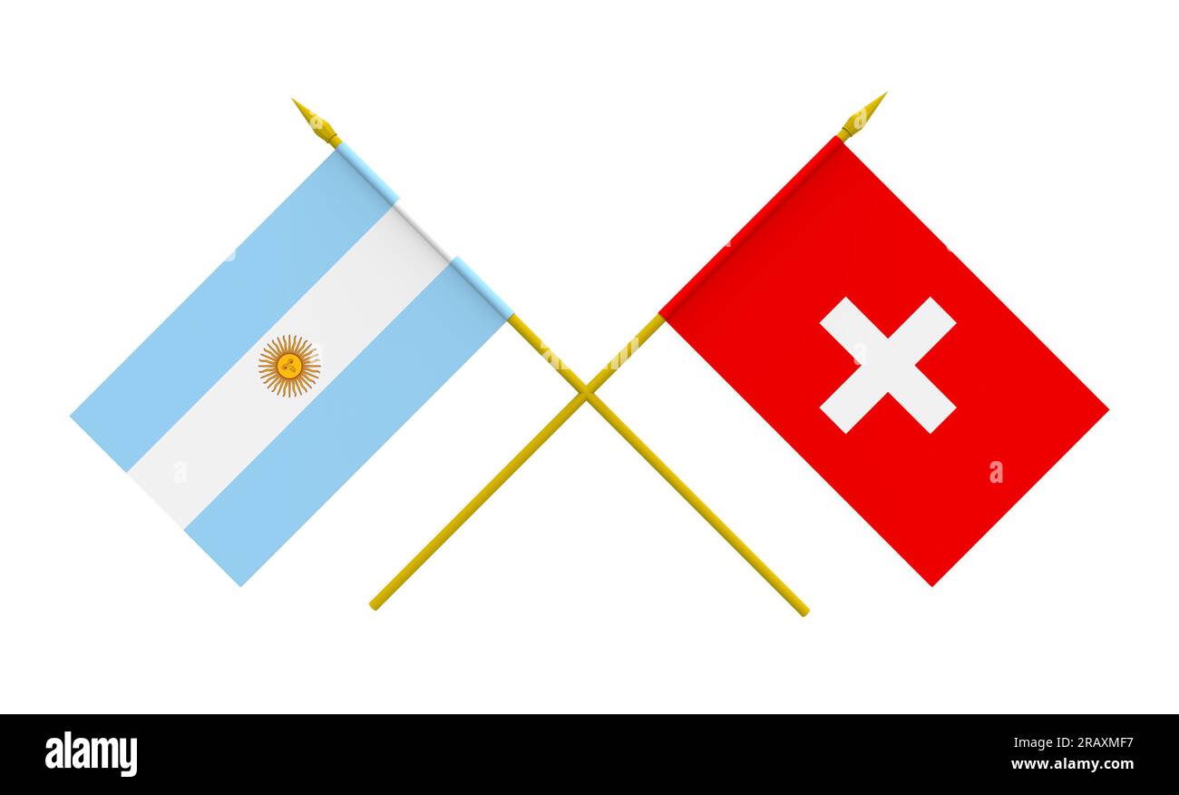 Flagge von Argentinien und Schweiz, 3D-Rendering, isoliert Stockfoto
