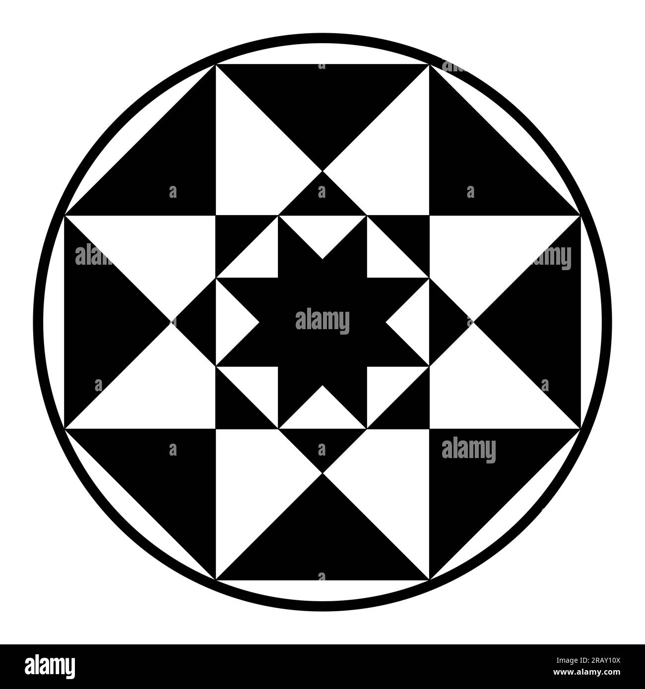 Reguläre Oktagrammsymbole in einem Kreisrahmen. Kleines Sternpolygon in einem großen, jeder mit acht Eckpunkten, umgeben von einem kreisförmigen Rahmen. Stockfoto