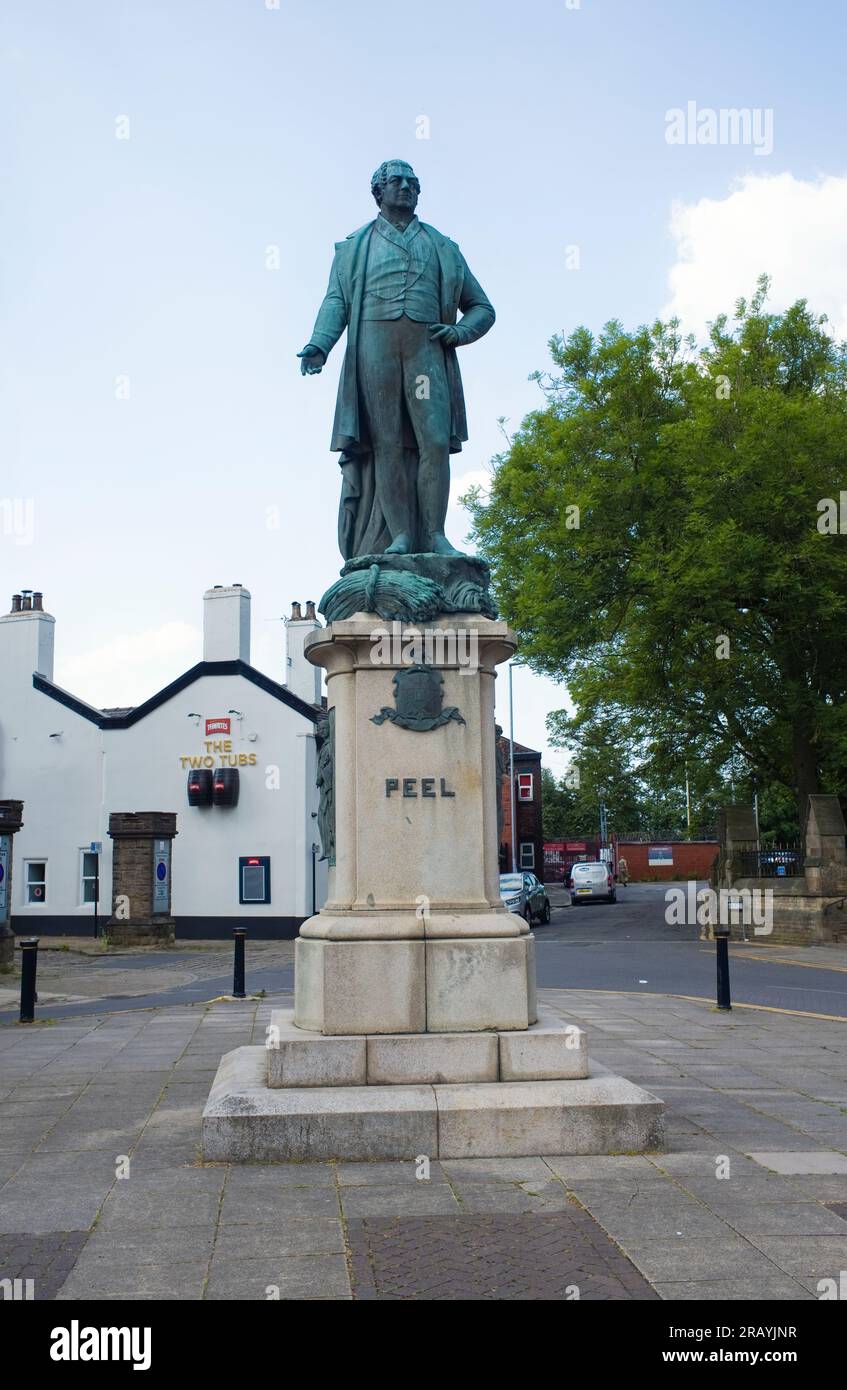 Statue von Sir Robert Peel im Zentrum von Bury Stockfoto